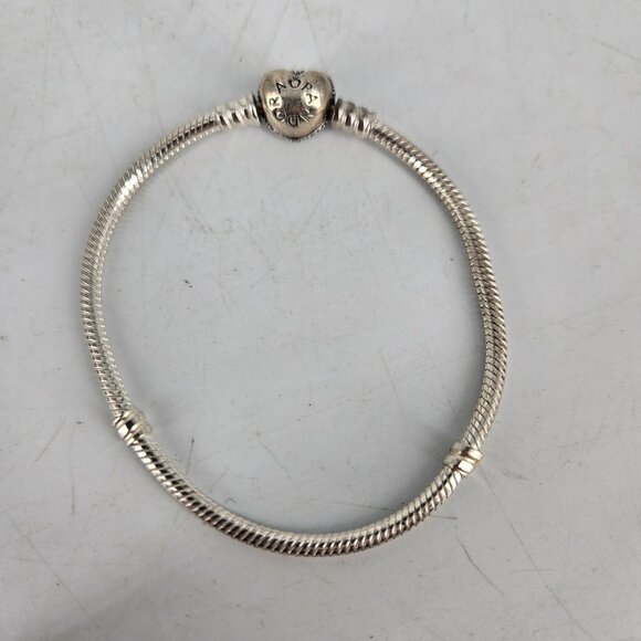 Pandora Moments Snake Chain Charm Bracelet 7.5" Pave Heart Clasp Sterling Silver - Picture 6 of 8